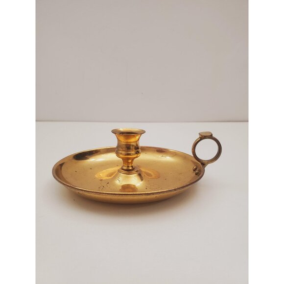 Vintage Brass Candle Holder - Brass Candlestick Holder - Brass Chamberstick - - Picture 1 of 10